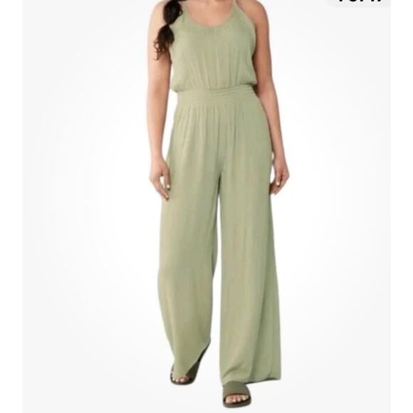 prAna Fernie Wide Leg Jumpsuit Romper Sweet Agave Large Beach Coverup NWT - Picture 1 of 14